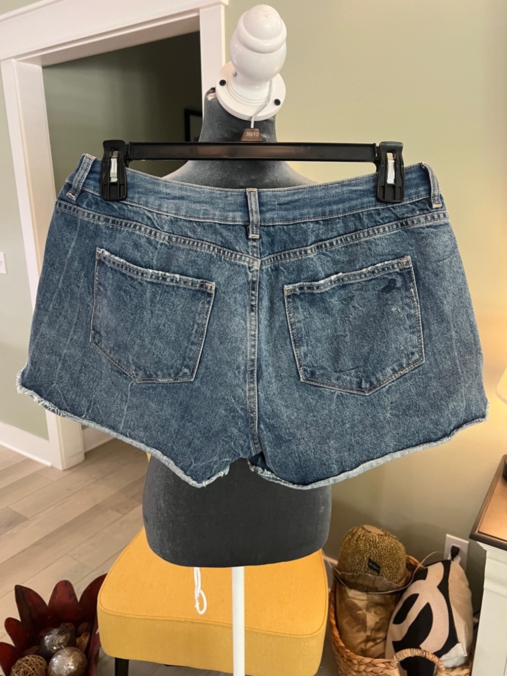 DL1961 Washed Blue Distressed Denim Shorts - Picture 2 of 9